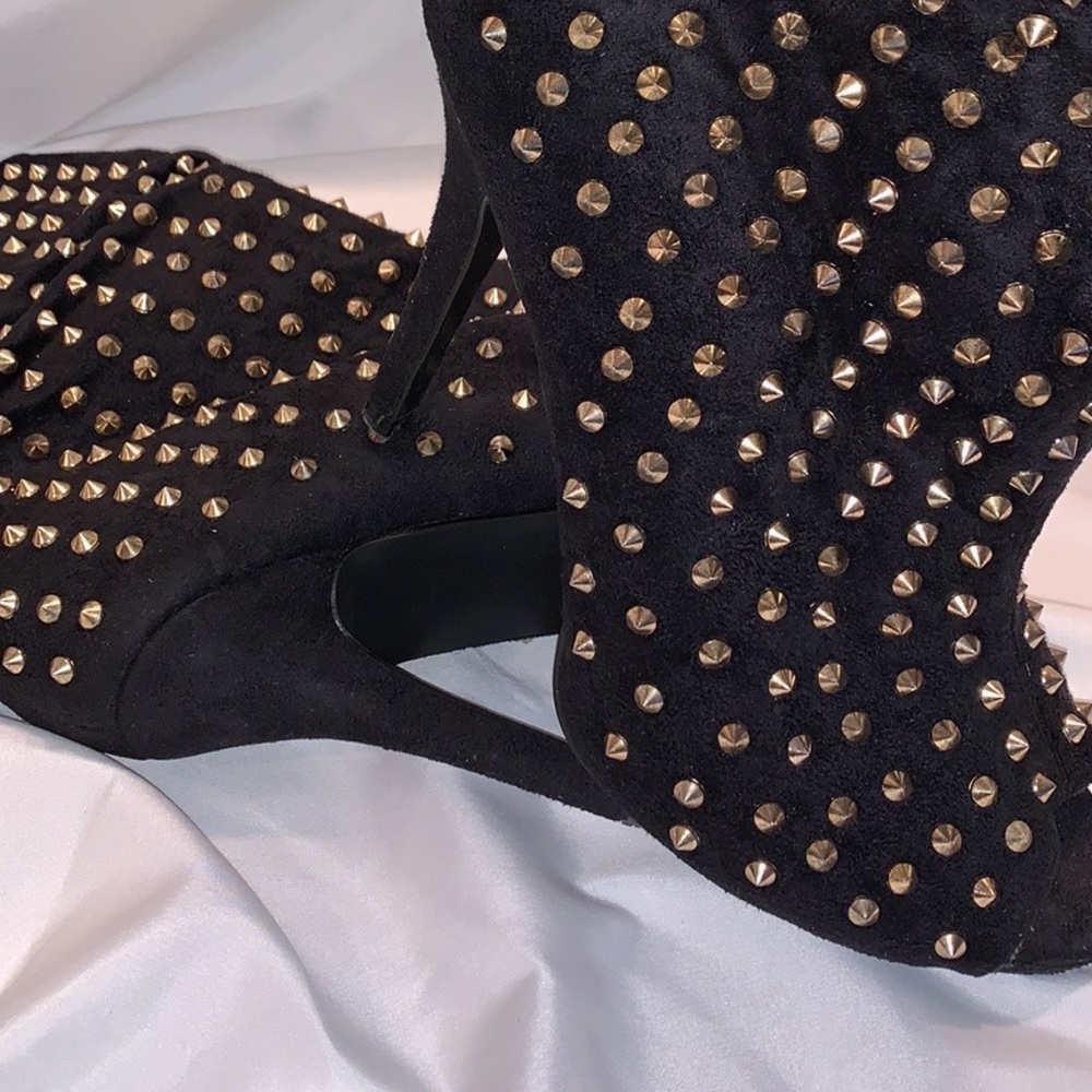 JustFab Black and Gold Studded Ankle Boots - Picture 11 of 16